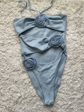 SAME Light Blue Floral Cutout One-Piece Swimsuit